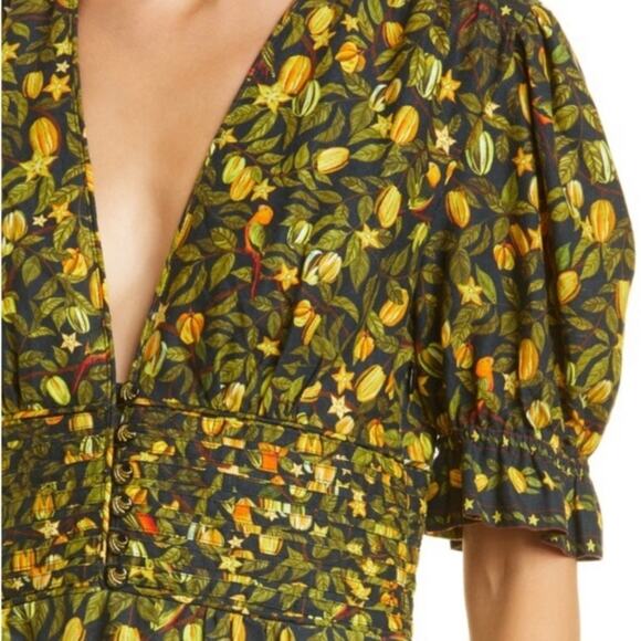 Farm Rio Star Fruit Linen Blend Yellow Black Mini Dress size XS - Picture 3 of 11